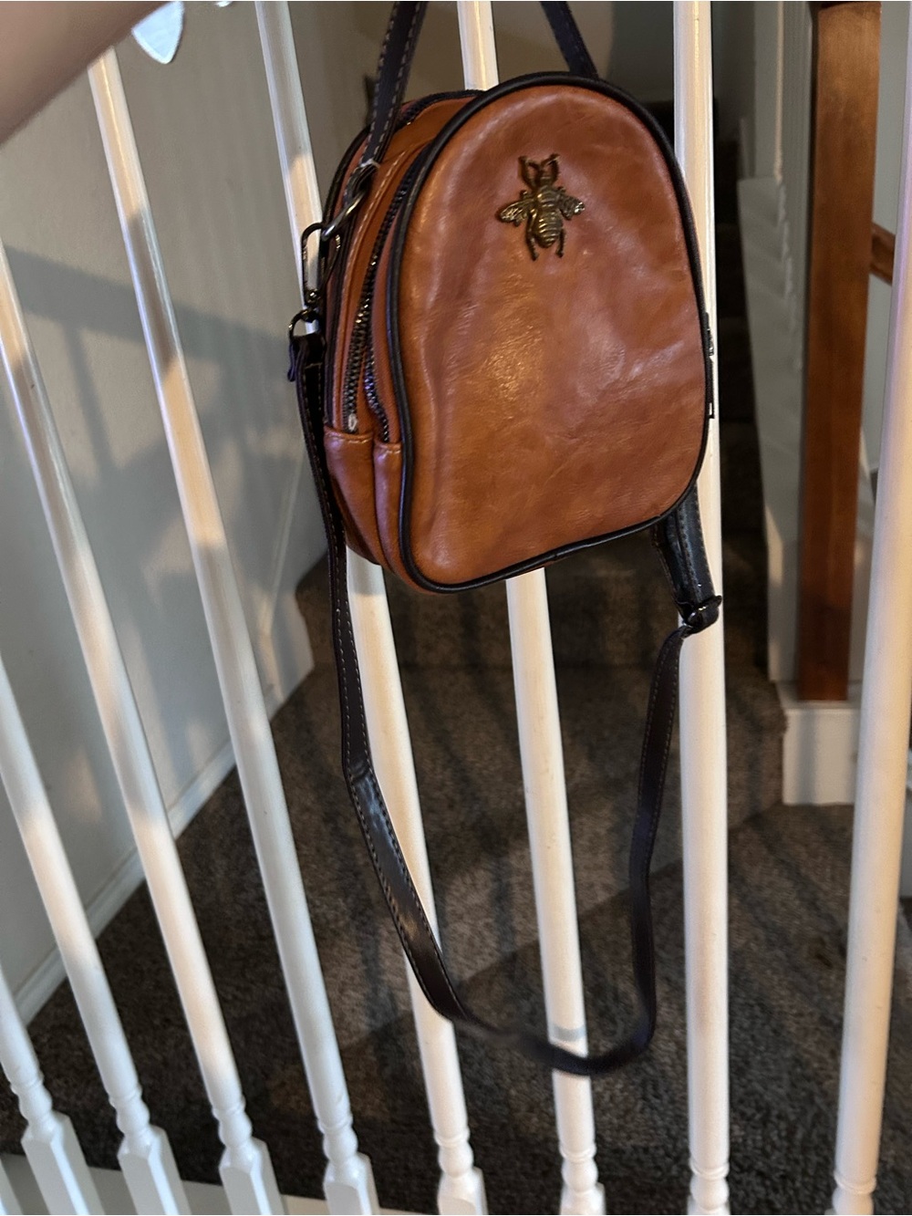 Brown Leather Crossbody Mini Backpack - Bags